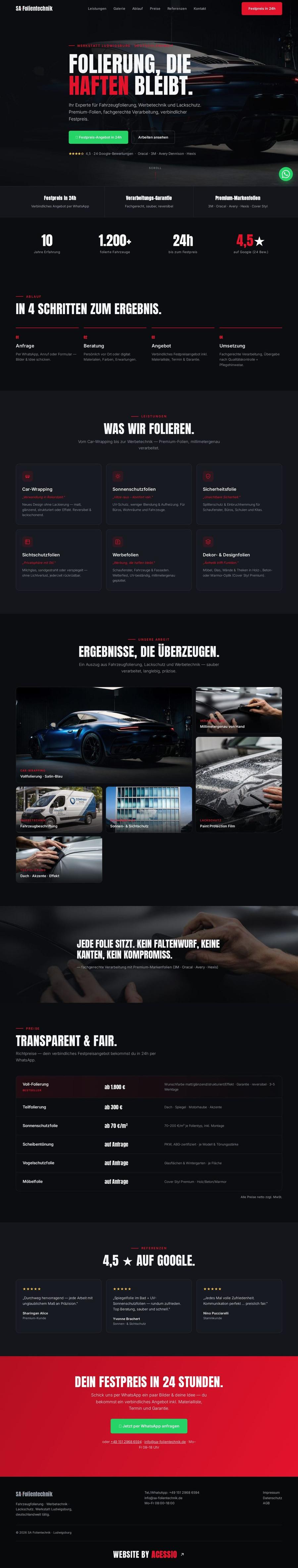 Website SA Folientechnik — die Seite läuft durch