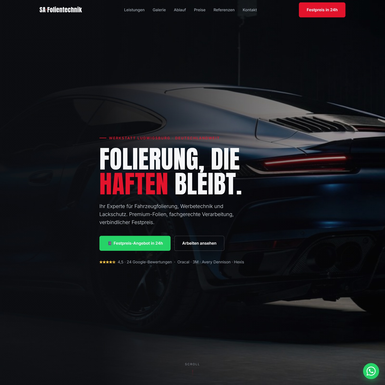 Website von S.A. Folientechnik als Beispiel für einen direkten Anfrageweg