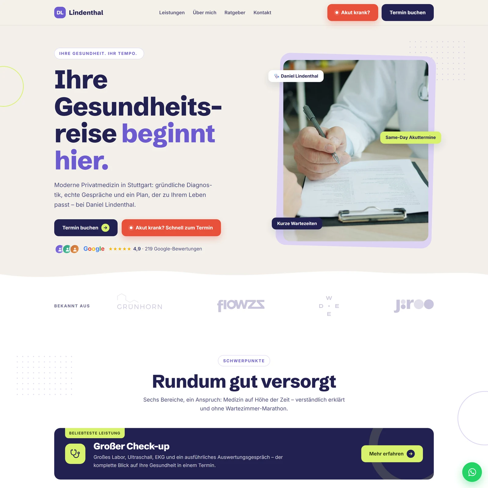 Startseite der von acessio entwickelten Privatpraxis Lindenthal
